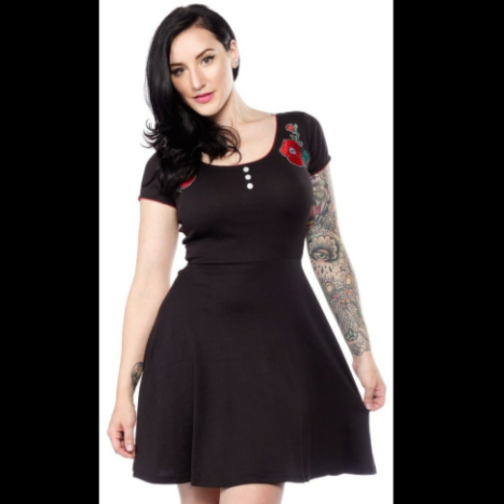 HELL BUNNY Creepy Rose Skater Dress (Small)
